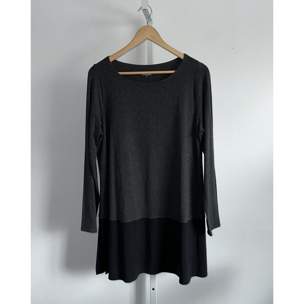 Eileen Fisher Gray & Black Color Block Tunic Top